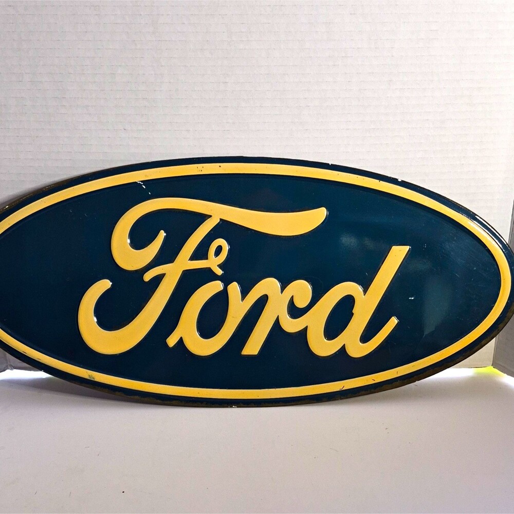 Ford Oval Logo Advertising Sign - Blue and Yellow Automobile Theme